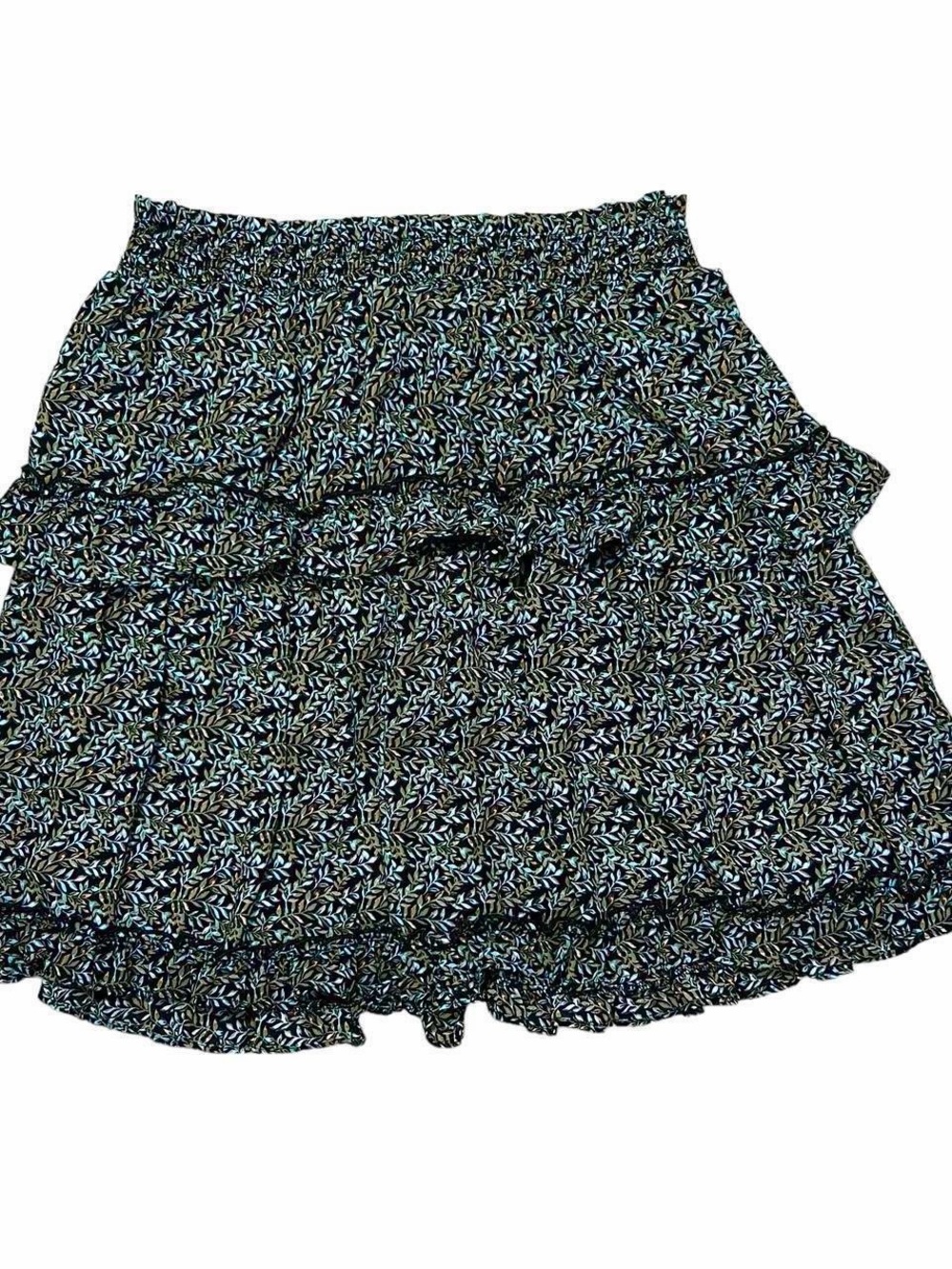 NWT Cato Tiered Leaf Print Ruffle Skirt Brown, Blue, and Green Size Large - Picture 2 of 9